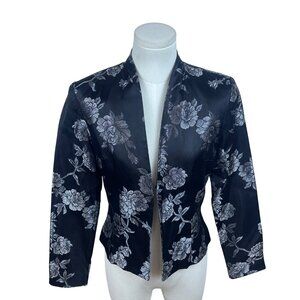 Jessica McClintock Womens Black Floral Print Satin Jacket Size 4